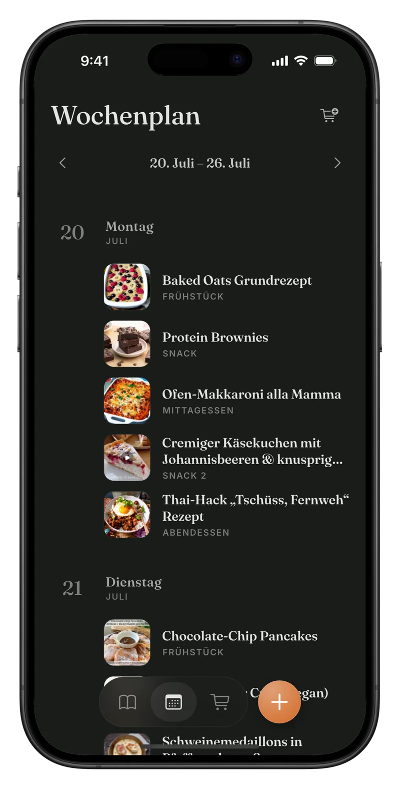 Wochenplaner in Meally mit Mahlzeiten für jeden Tag.