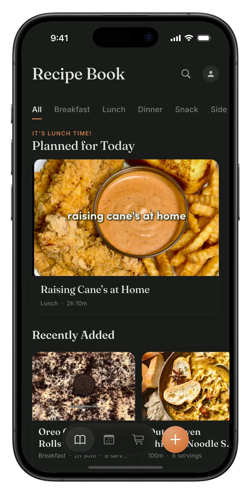 Recipe book in Meally organized into folders and categories.