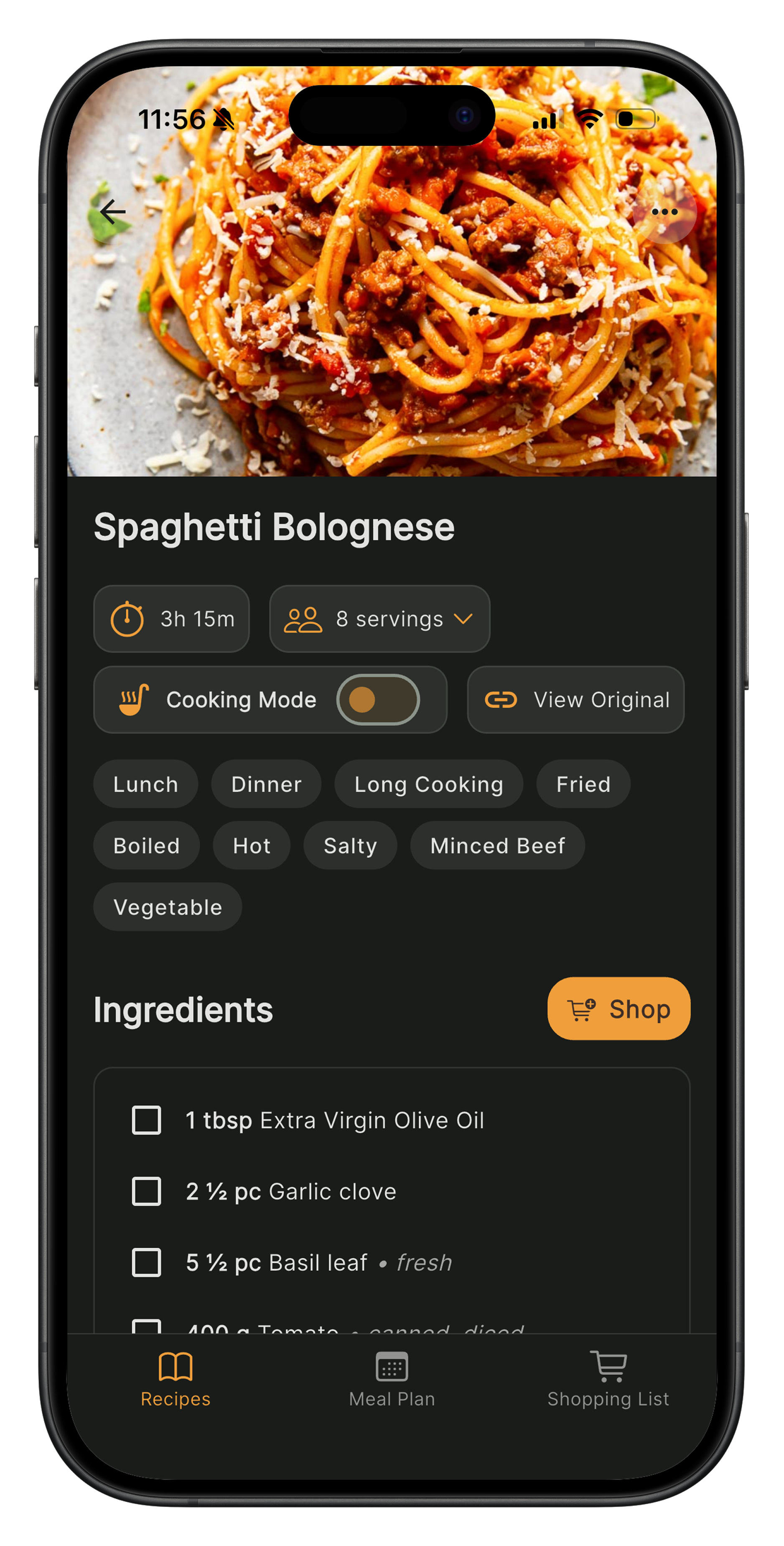 Recipe Detail Interface