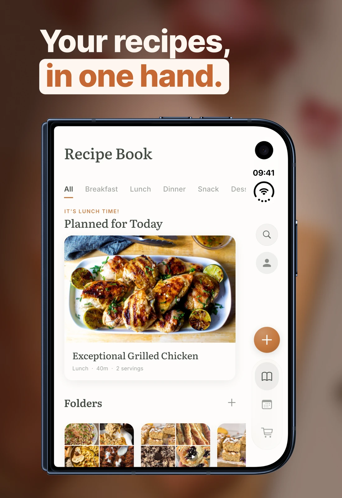 Meally's recipe book on the closed iPhone Duo, with the tabs in the side bar.