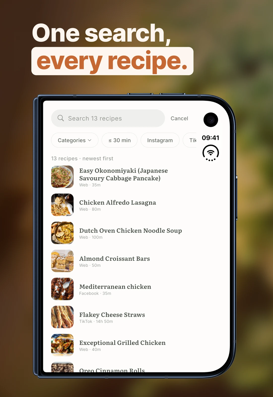 Searching every saved recipe on the closed iPhone Duo.
