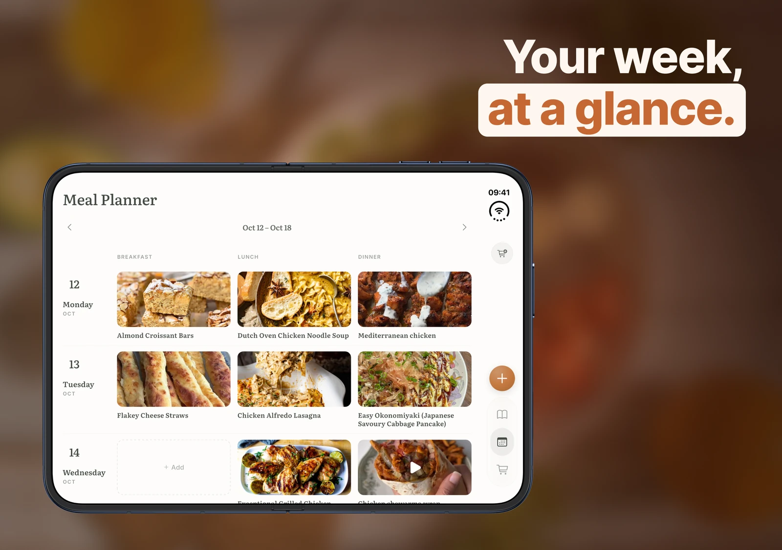 The week's meal plan on the open iPhone Duo.
