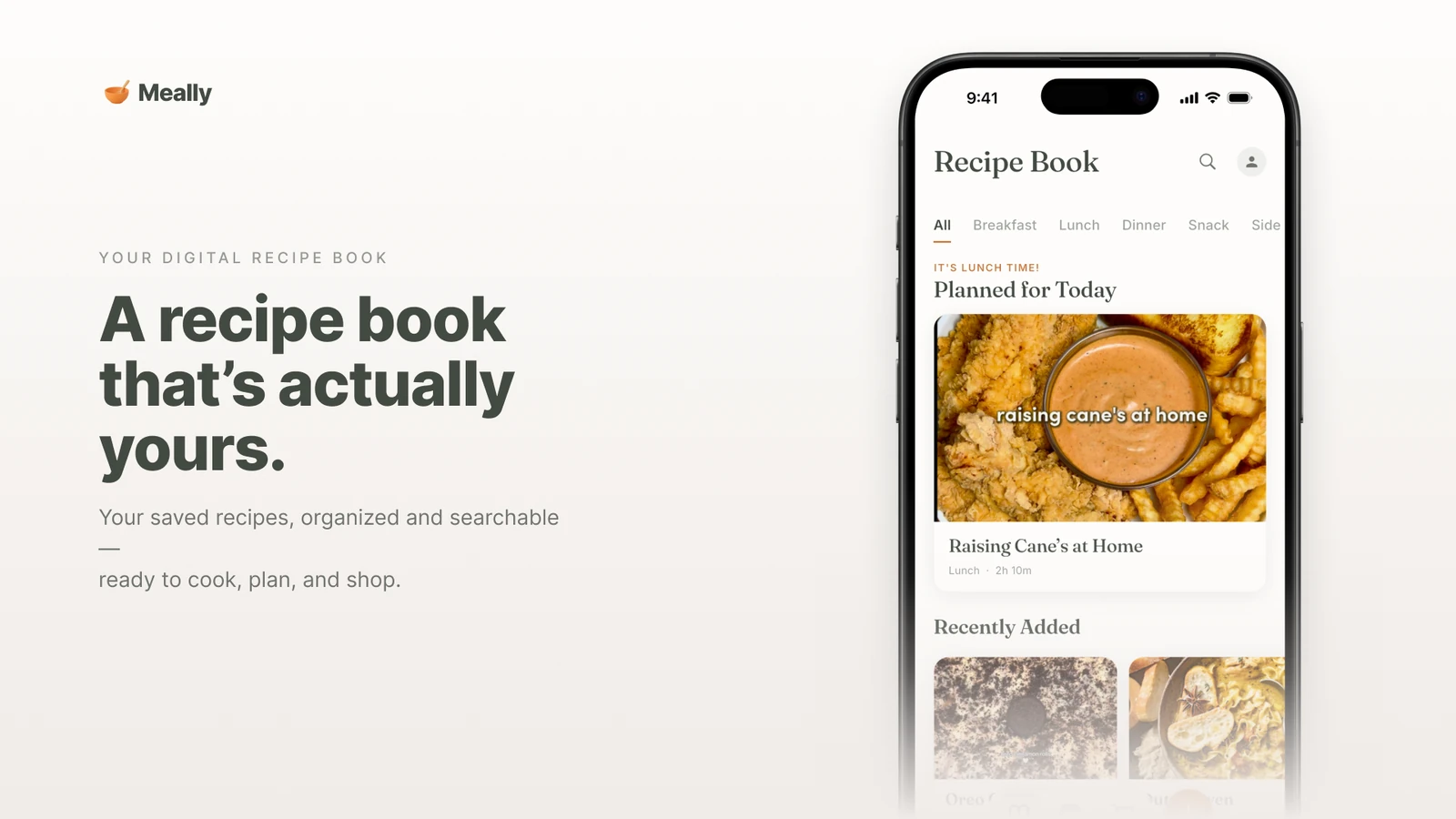 The digital cookbook in Meally with every saved recipe.