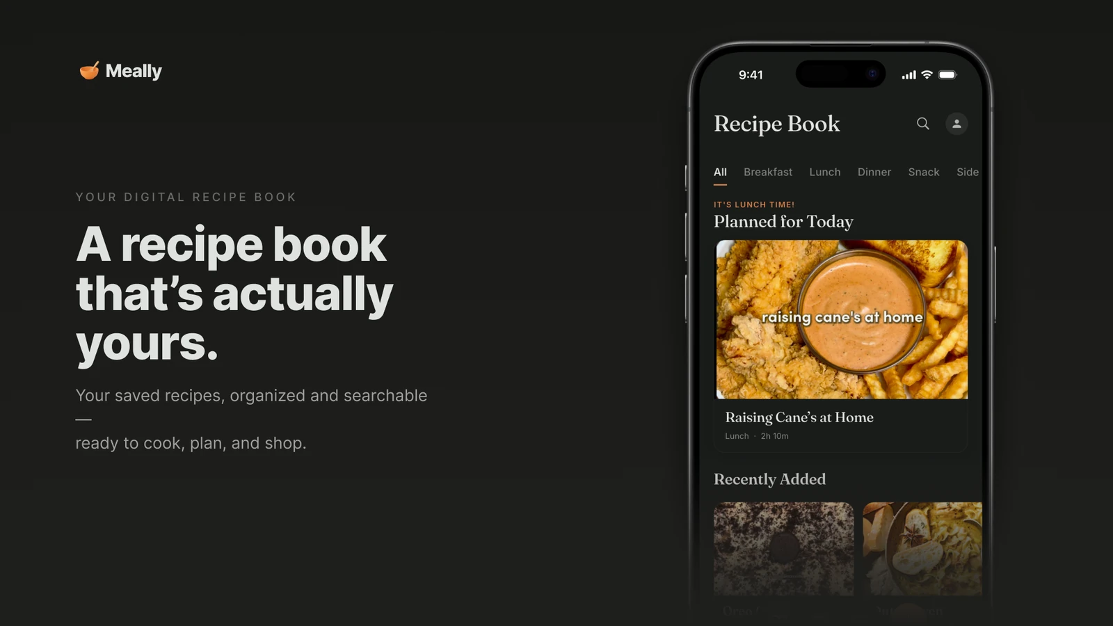 The digital cookbook in Meally with every saved recipe.