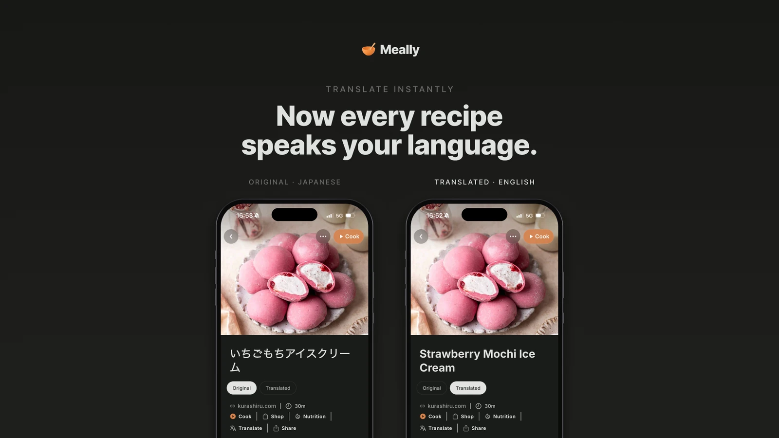 Recipe translation in Meally: an international recipe automatically in English.