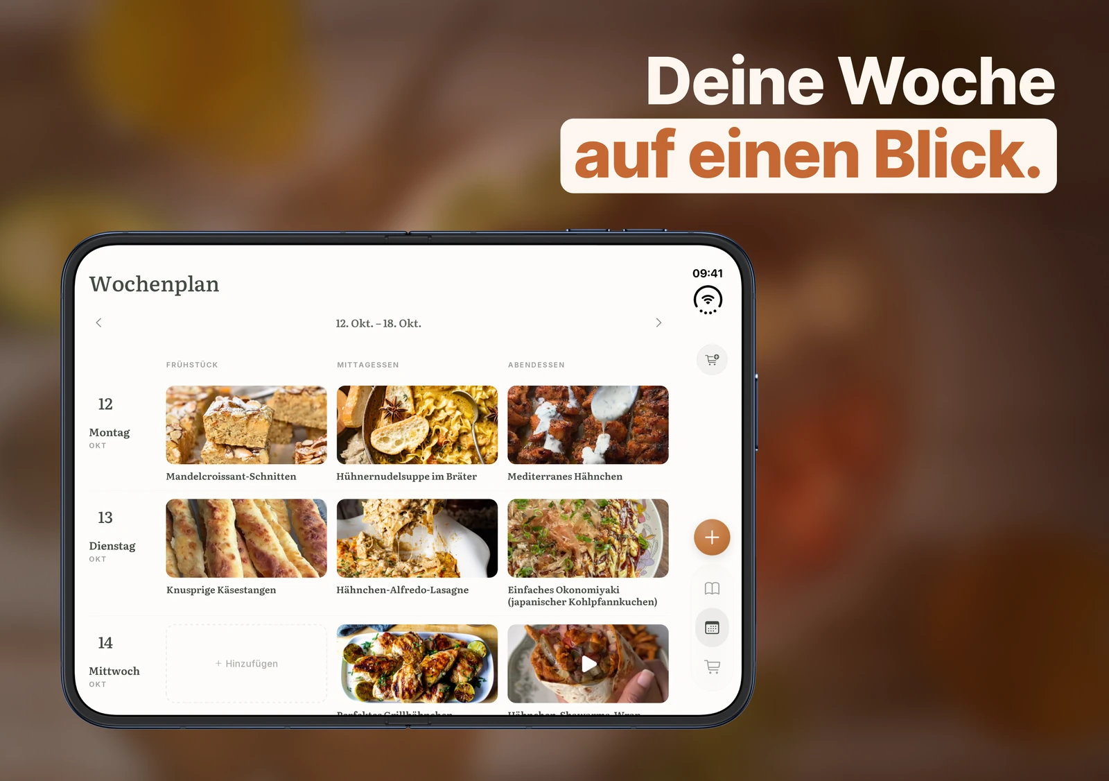 Der Wochenplan auf dem aufgeklappten iPhone Duo.